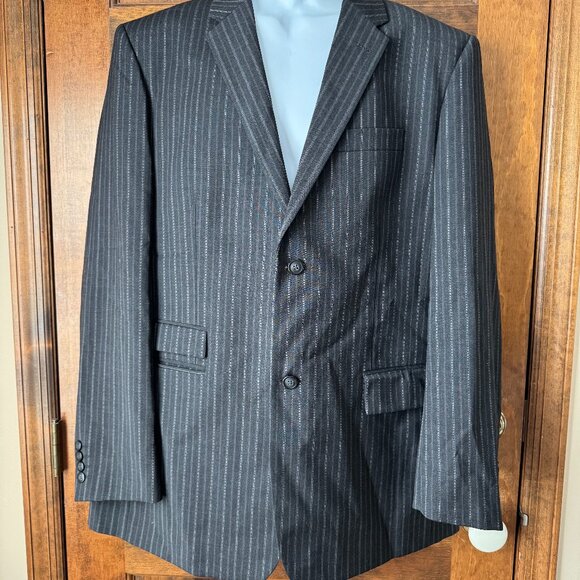 Perry Ellis Charcoal Gray w/Pinstripe 2 Button Close Suit Jacket 46 Reg - Picture 1 of 16